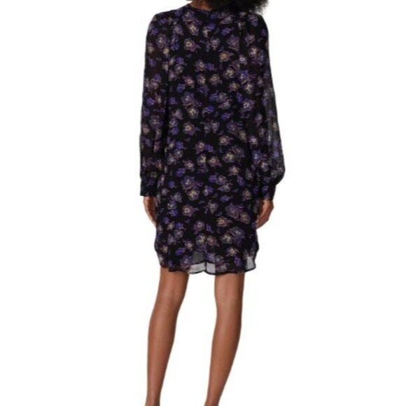 Designer GANNI Floral Georgette Mini Dress W/ Long Sleeves Round Neck For Women - Picture 2 of 16